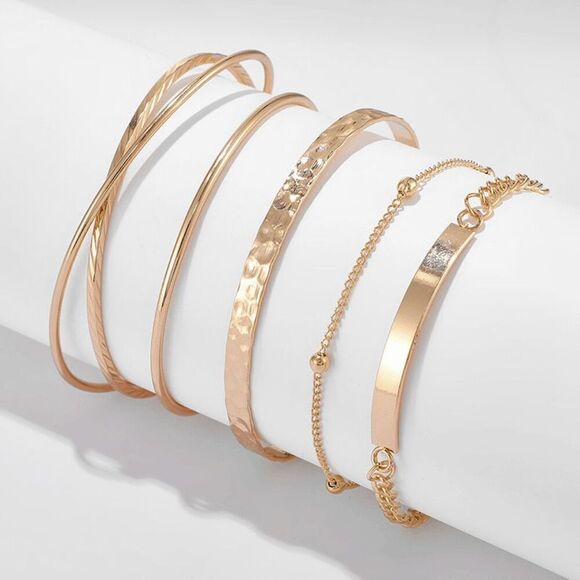 2/$21 Ladies Golden 5 Piece Bracelet Set - Picture 6 of 9